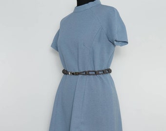 70s space-age blue grey dress Vintage MOD midi-dress 1970s. 60s pop art dress with strap. The Queen's Gambit SIZE: EU 40