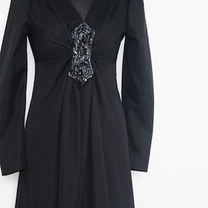 70s prom dress. Vintage black evening dress . Dress decorated with sequins, on the chest. Dress from the 1970s. SIZE: EU 36