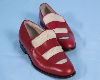 90s COSMO PARIS vinatge red womens loafers with fur.