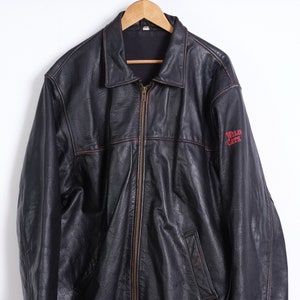 Blouson en cuir marron chocolat effet vieilli de l'an 2000 Wild Cats des années 90, blouson en cuir carré vintage des années 2000 blouson en cuir streetwear surdimensionné