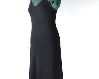 Y2K Black Slip Dress: Vintage Minimalist Evening Gown (EU 36)