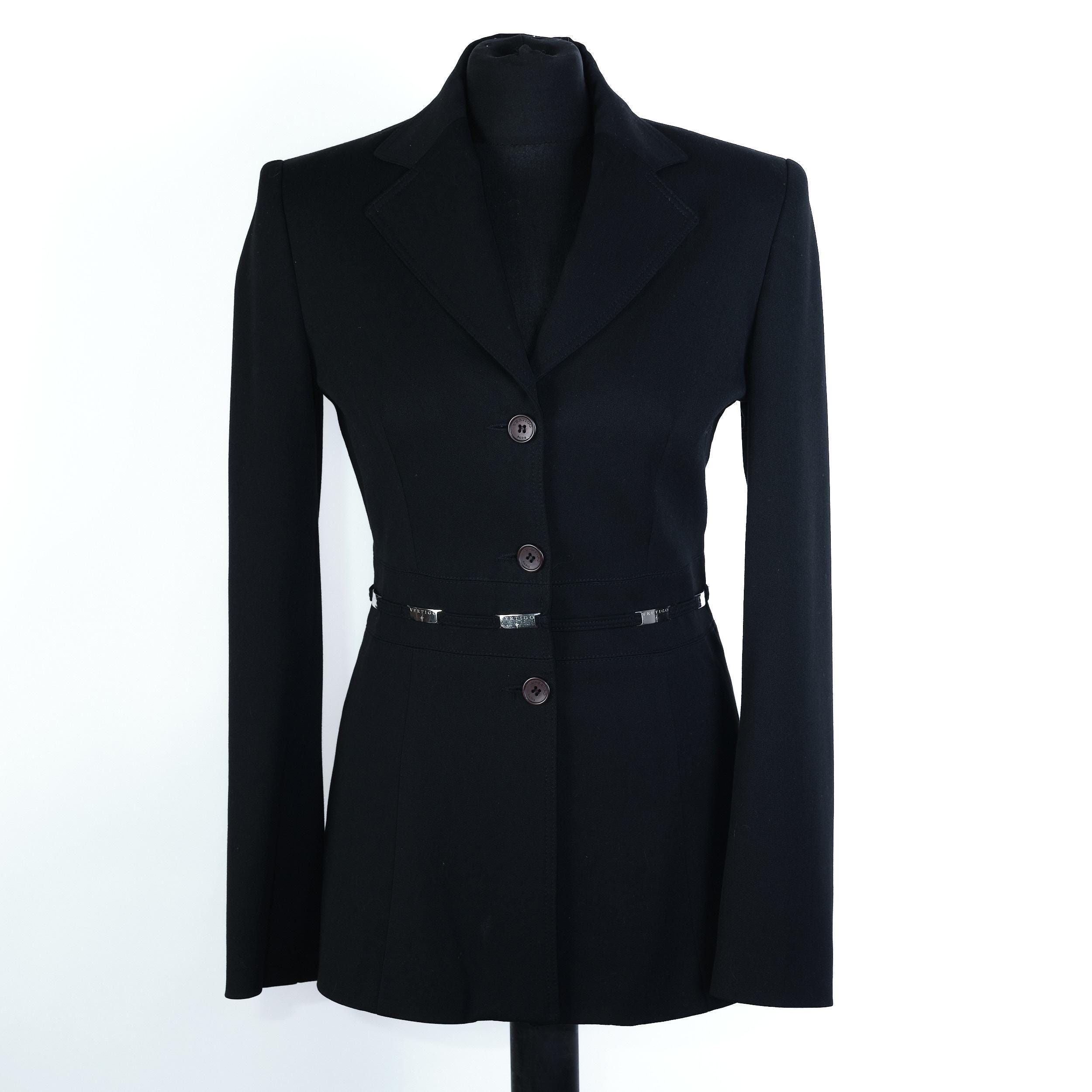 Vintage Y2K Black Blazer: Fitted Waist, Wide Lapels - Made in 