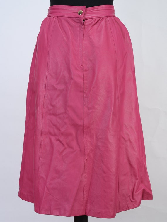 2000s pink leather skirt. Y2k midi leather skirt. Vi… - Gem