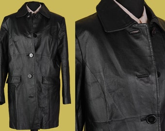 90s / 2000 black leather jacket. Y2K leather blazer. Vintage black leather jacket. Vintage rave, 2000s streetwear Size: S
