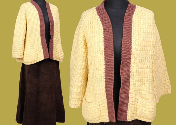 70s handmade cardigan. Vintage women's wool cardi… - image 1