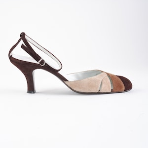 brown Mary-Jane kitten heels/y2k kitten heels/vintage brown slingbacks/mocha mousse low pumps