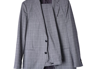 Grauer Glen-Plaid-Anzug von Reiss, Anzug mit einem klassischen grauen Karomuster mit dunklem Futter.