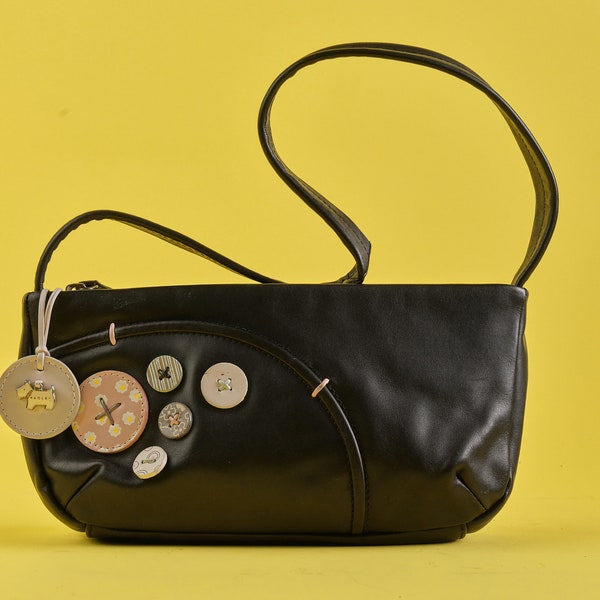 Y2k black baguette bag Radley/Vintage luxury small leather bag/