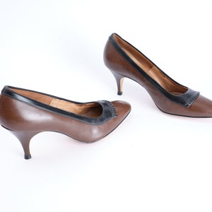 50s / 60s  Grandini New York pumps.  Cocktail party vintage handmade bronze leather heels. 1960s evening pumps.