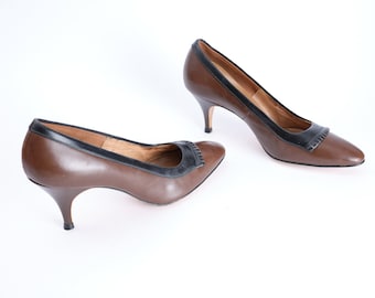 50s / 60s  Grandini New York pumps.  Cocktail party vintage handmade bronze leather heels. 1960s evening pumps.