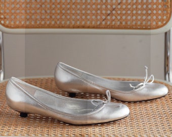 y2k silber Ballerinas/vintage luxus Ballerinas/Charles Jourdan silber Ballerinas/00s silver kitten heels