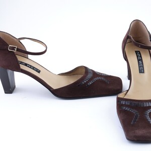 2000s square toe Mary Jane heels. Y2K Nine West nubuck leather pumps. Vintage luxury square block pumps. Size EU 41 image 4