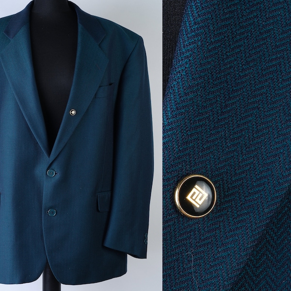 Blazer bicolore YSL anni '90. Giacca da uomo vintage in lana Yves Saint Laurent. Blazer oversize anni '90. Taglia uomo 54