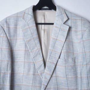 Oscar Jacobson linen blazer/blue checked linen jacket/vintage summer sport jacket