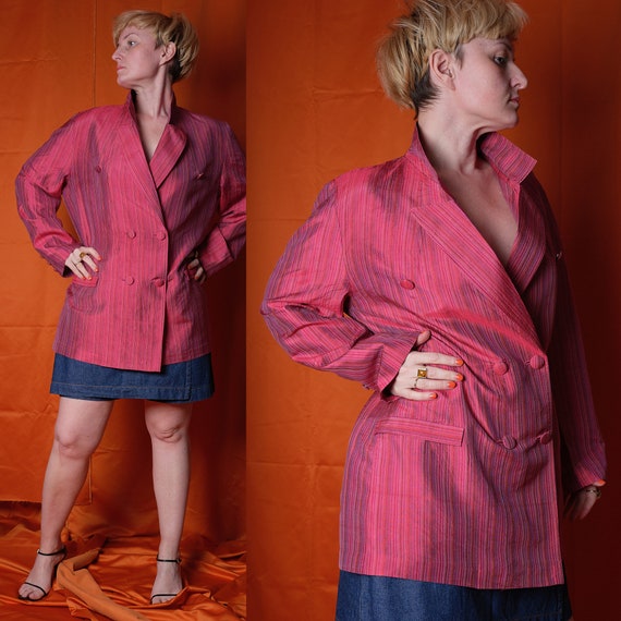 90s silk double-breasted women's blazer. Vintage o