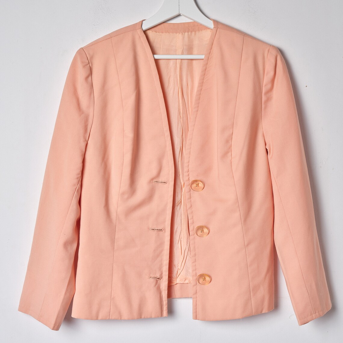 90s Peach Fuzz Wool Blazer: Vintage Handmade Cocktail Jacket, foto 1 di 5