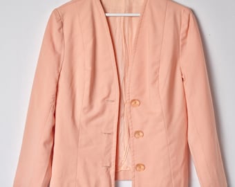 90s Peach Fuzz Wool Blazer: Vintage Handmade Cocktail Jacket