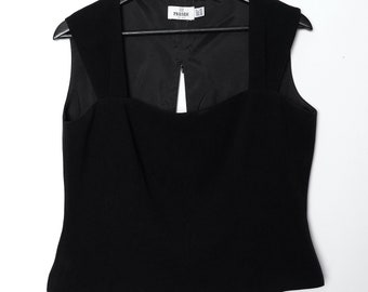 black crop blouse Y2K top Presen de Luxe Vintage elegant sleeveless top minimalist square neckline blouse