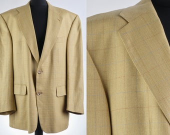 90s Lanificio di Pray plaid silk wool blazer. Luxury Italian - Germany vintage Carl Gross sartorial tailoring from the 1990s. Size 54 / XL