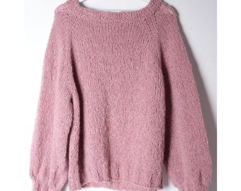 handmade mohair sweater/pink pullover sweater/recycled wool sweater/minimalist pastel pink handknitted sweater/wool recycling/recycled yarn