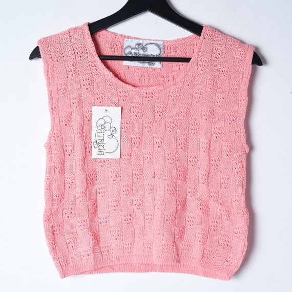 90s pastel pink knitted crop top / Vintage small … - image 1
