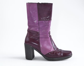 Y2K Vintage Vic Matie Rare Women's Two-Tone Purple Leather Color Block Boots