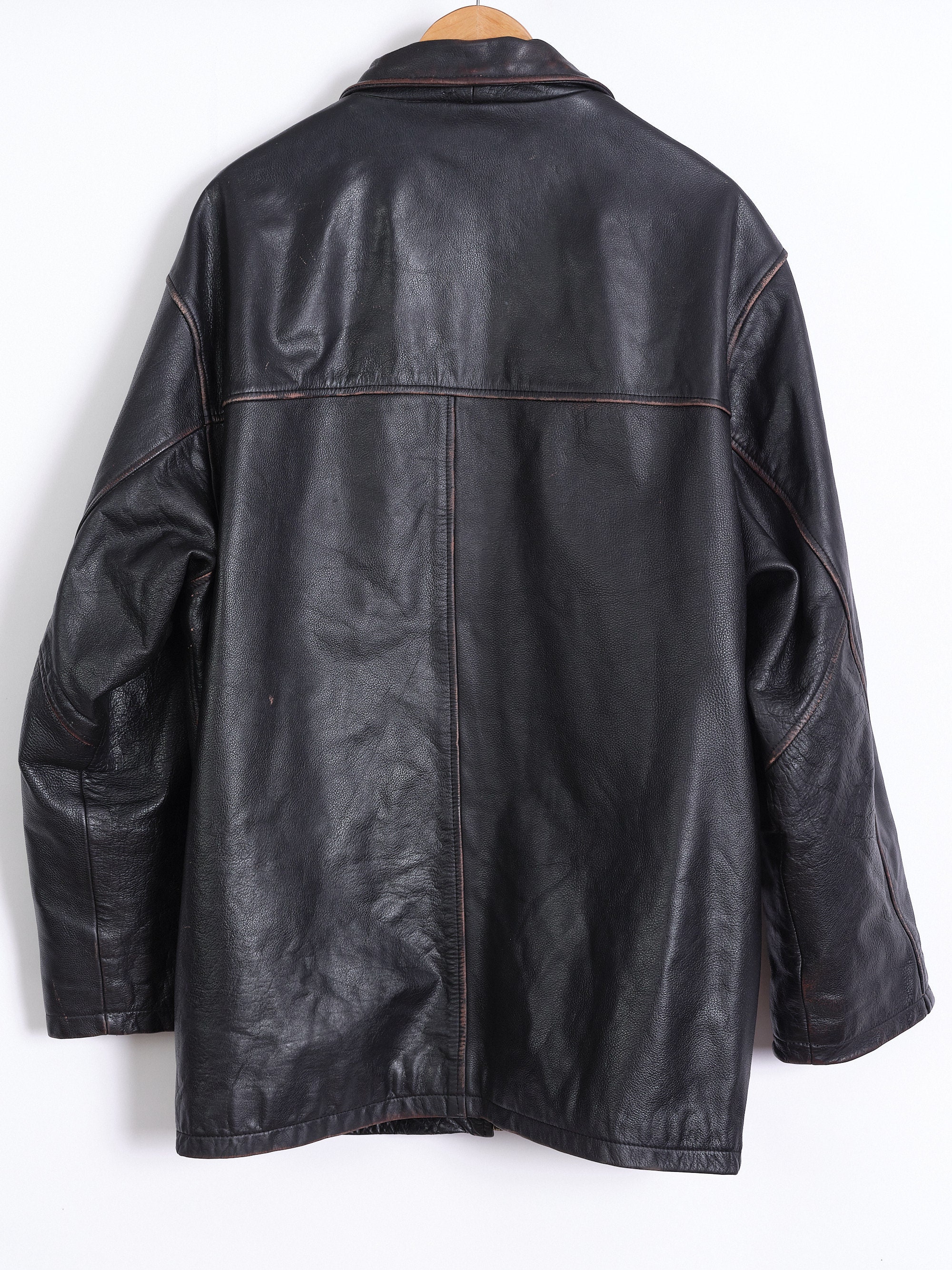 Vintage Distressed Brown Leather Jacket: 90s Y2K Boxy Fit - Etsy