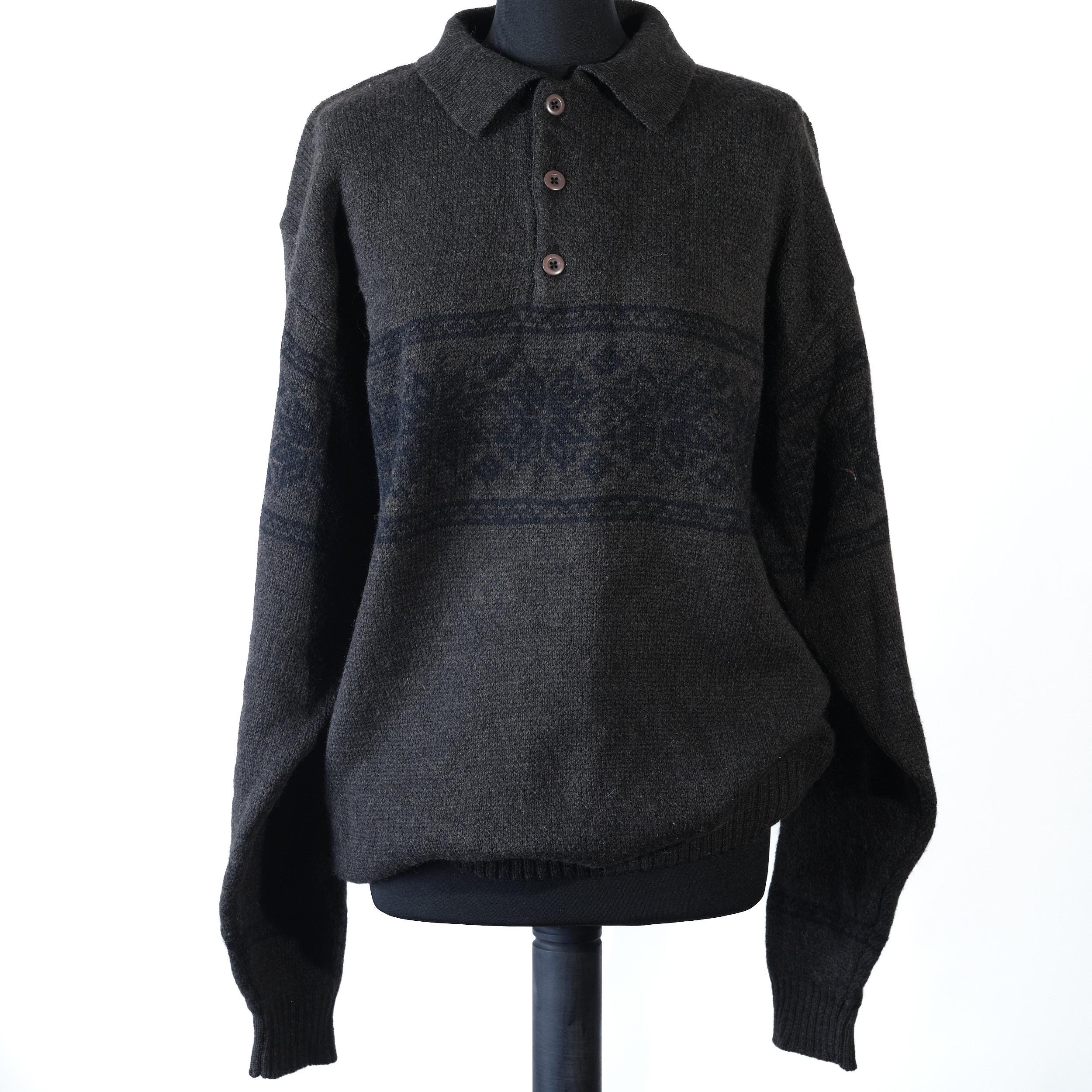 90s Shetland Wool Pullover: Vintage Wool Polo Sweater, Fair Isle 
