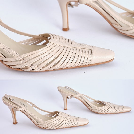 90s Edina Ronay slingback pumps. Vintage kitten he