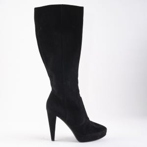 Y2K almond boots/Vintage high-knee black leather boots/stiletto suede boots/ 2000s high heel black high boots/black suede boots/