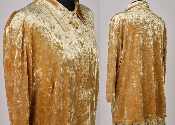 2000s Louis Feraud blouse. Y2K Feraud gold velvet… - image 4