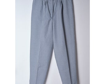 Jaren '80 houndstooth broek/vintage hoge taille broek/blauw witte houndstooth/cocktail party damesbroek/ wijde pijpen hoge taille broek