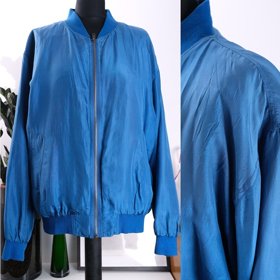 90s unisex silk bomber jacket by Rei. Vintage silk