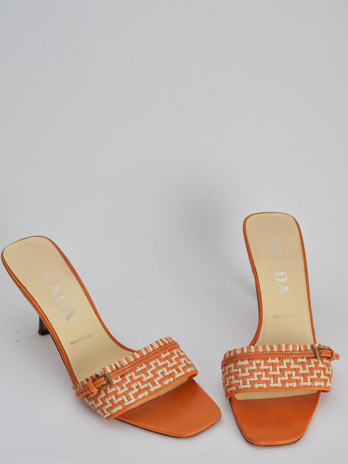 90s / 2000s Prada kitten heels slippers. Y2K Vintage orange | Etsy