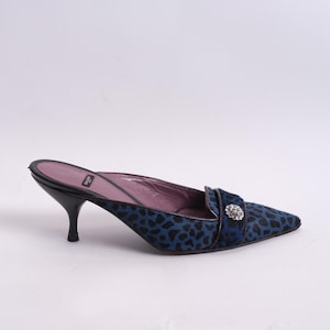 y2k pointed toe kitten heel mules blue leopard pattern  Baldan Venezia