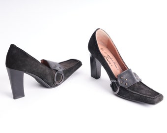 Y2K pointed square toe high heels  Vintage 2000s KALLISTÉ wedge heel loafers Vintage suede wedge heels  Size  EU36,5