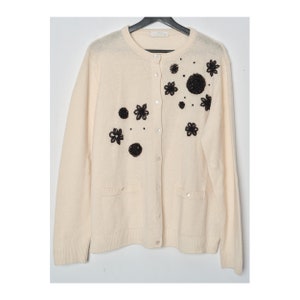 Y2K wool beige cardigan/quiet luxury cardigan/vintage wool pullover