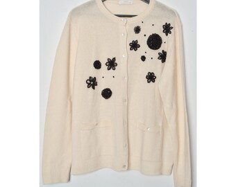 Y2K wool beige cardigan/quiet luxury cardigan/vintage wool pullover