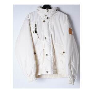 Chaqueta bomber acolchada blanca vintage Y2K: unisex, mezcla de algodón color crema