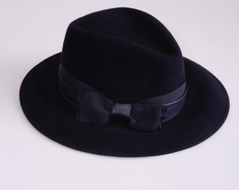 Classic Fedora Hat | Navy Blue Pure Wool Men display picture 3