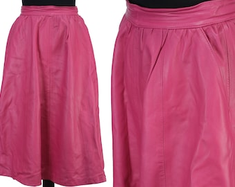 2000s pink leather skirt.  Y2k midi leather skirt. Vintage pink leather skirt.