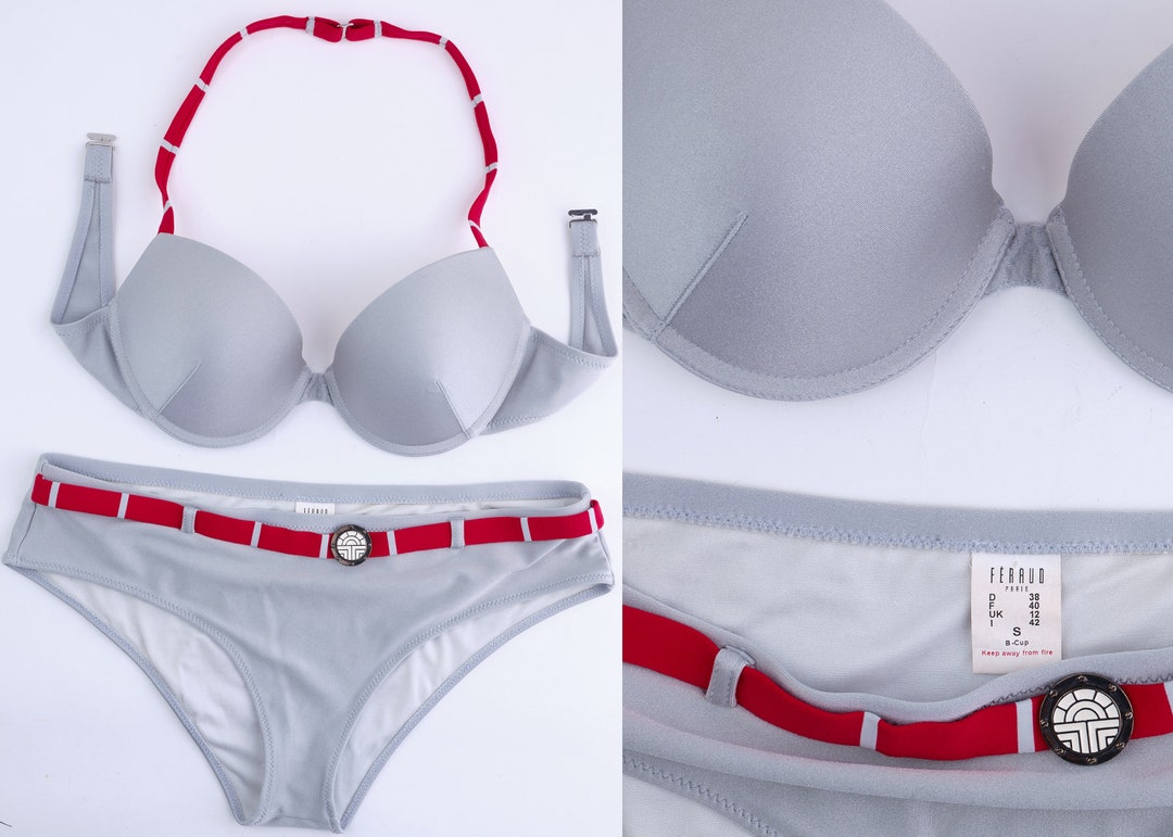 Y2K Silver Swimsuit. Louis Feraud Vintage Low Waist Bikini Two Piece Swimsuit From the Early 2000s. Summer 2023 Etsy Sweden