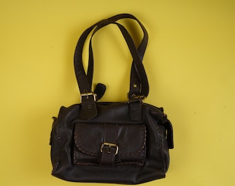 2000s brown mini trunk bag/Y2K mini baguette bag/Vintage brown leather mini purse. Size S