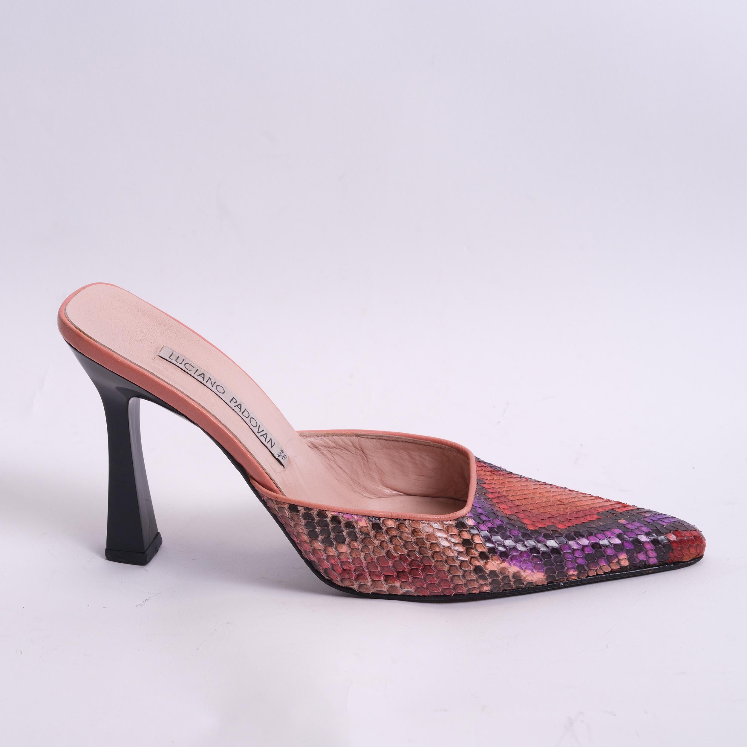 Luciano Padovan flared heel mules Vinatge 2000s Python skin leather print