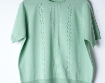 pastel pistachio knitted top, 70s boxy cut top, vinatge mod unisex pastel short sleeve sweater,