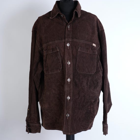 90s Suede Leather Workwear Shirt - Vintage Western Style