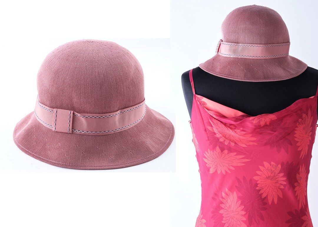 70s Kangol Crochet Bucket Hat. Vintage Pink Legendary Bucket Hat With