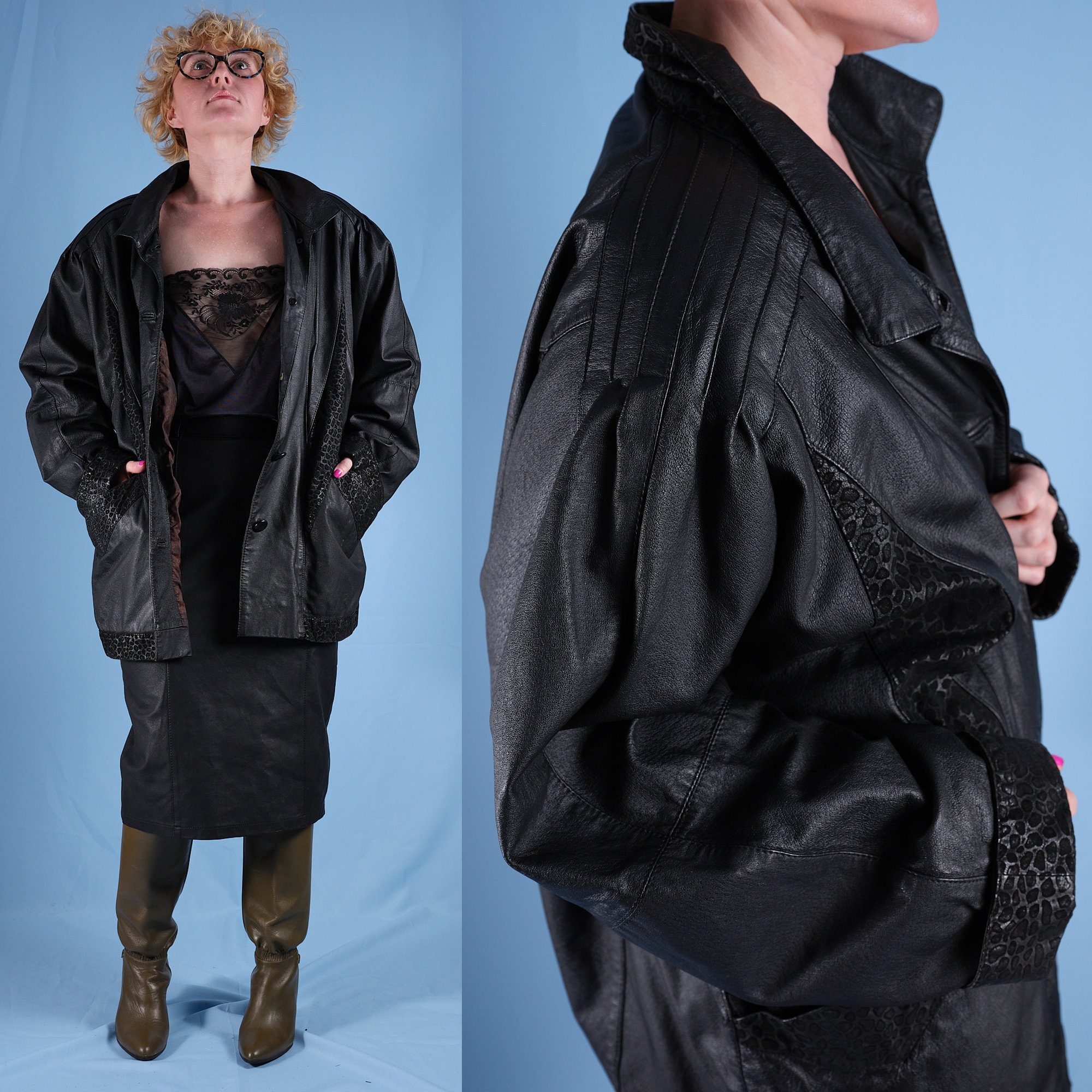 80s 90s oversized leren jas van CANDA C&A. Vintage zwart - Etsy België