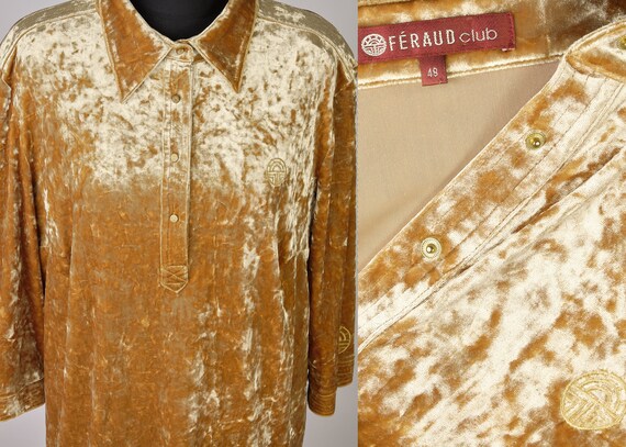 2000s Louis Feraud blouse. Y2K Feraud gold velvet… - image 6