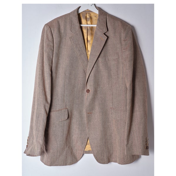 2010 Holland Esquire tailored wool linen blazer/herringbone brown blazer/classy British style/country style wool blazer/wool linen jacket